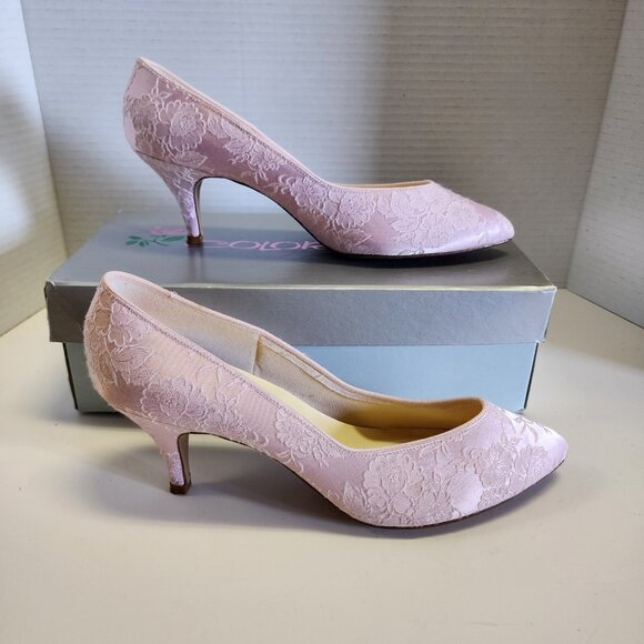 Vintage Coloriffics 8.5D Pink Lace Pump Heels Matching Clutch Purse Wedding - Picture 2 of 14